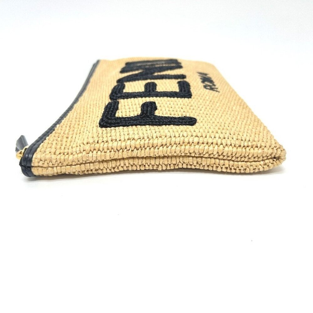 FENDI 8N0149 straw logo Pouch Clutch bag Raffia / Leather Beige/Black - Picture 3 of 15